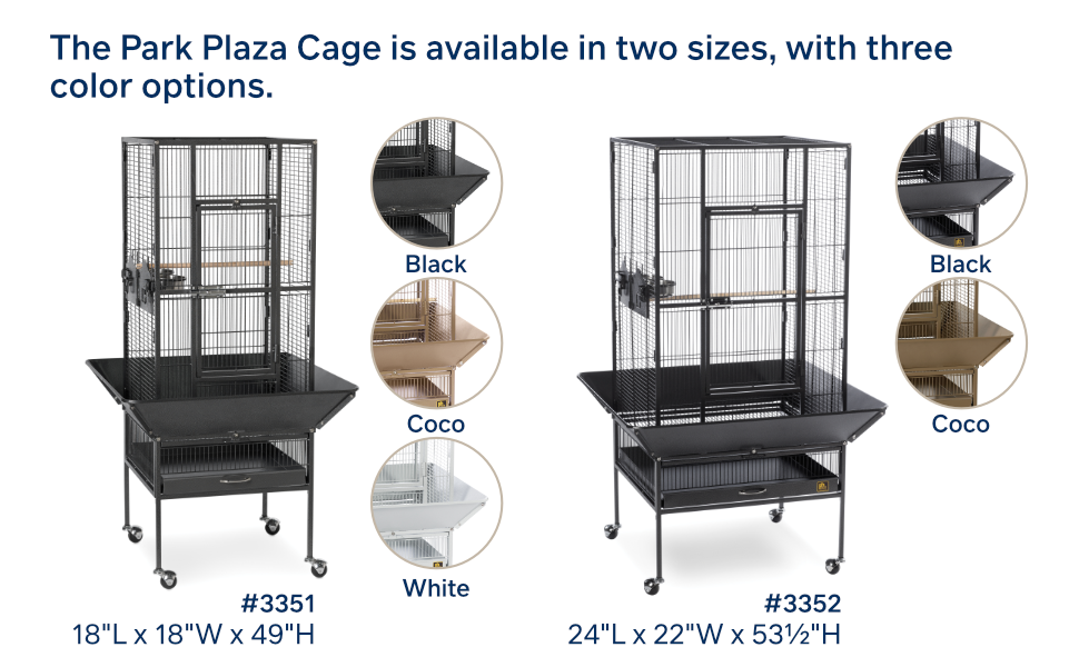 The Park Plaza Cage is available in two sizes, with three color options.