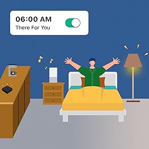 illustration of a man waking up in bed with a clock above his head