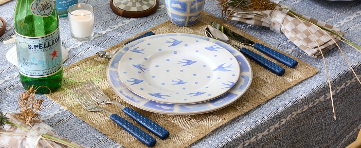 Natural flax color, sinamay placemats for a coastal dining experience.