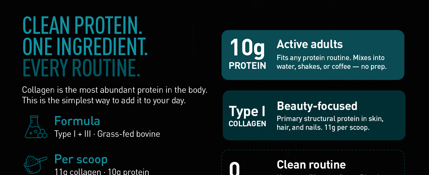 Unflavored collagen powder dissolves in hot coffee cold water smoothies and daily protein shakes