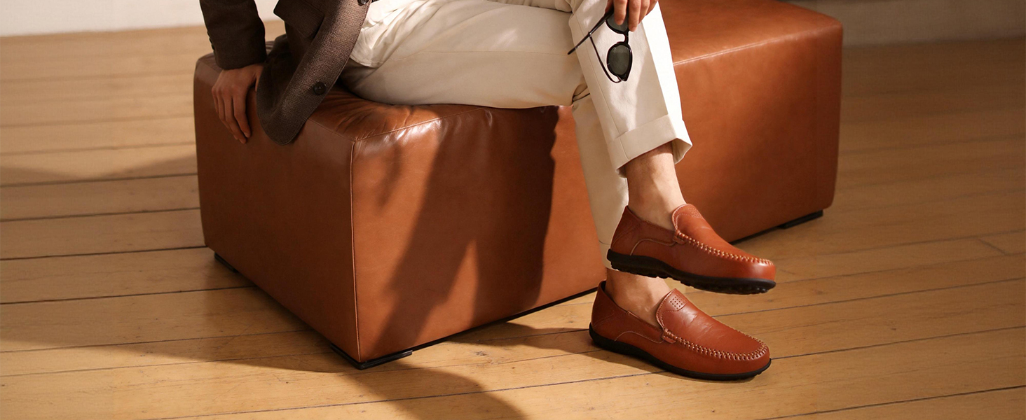 Go Tour Men&amp;#39;s Premium Genuine Leather Casual Slip on Loafers Breathable Driving Shoes