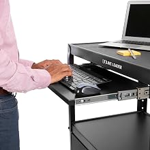 The Line Leader AV cart features a pullout keyboard tray
