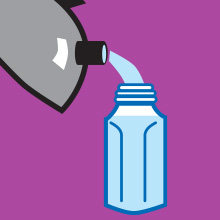 Pour proper amount hot water into baby bottle