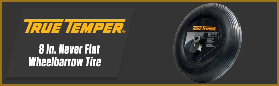 wheelbarrow, tire, true temper, replacement, never flat, flat tire, ribbed, tread