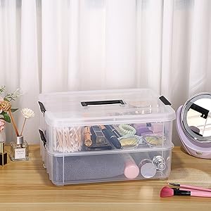 2-Tiers Stack Carry Storage Box With Handle