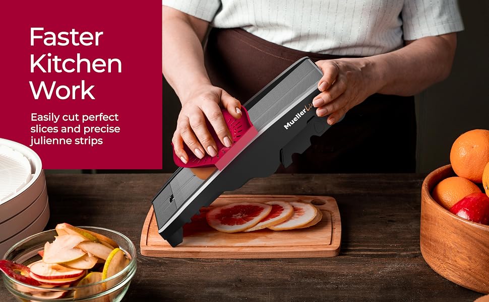 MuellerLiving Mandoline Slicer V-Pro 5 Blade faster kitchen work easily cut perfect