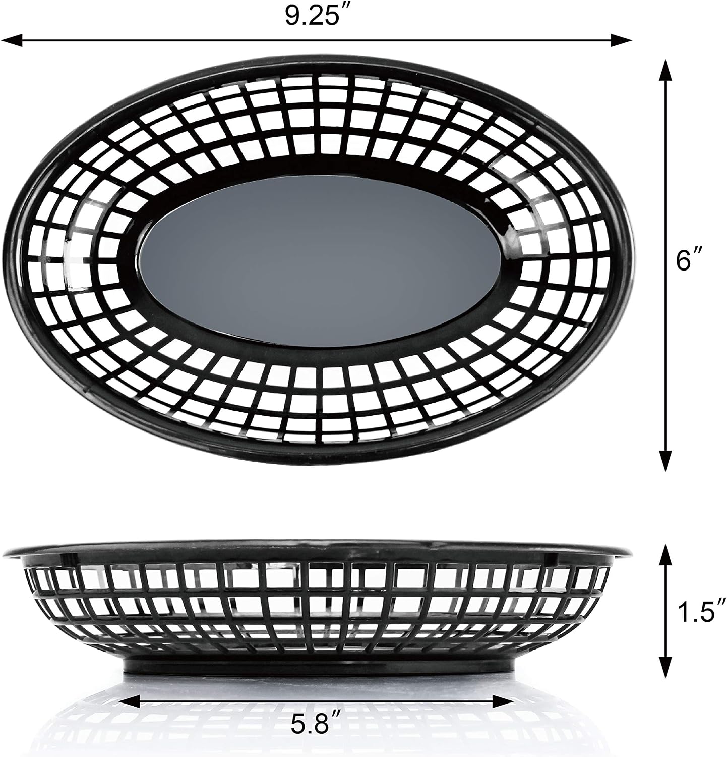 New Star Foodservice Fast Food Baskets, 9 1/4 x 6 Inch Oval, Set of 36, Black