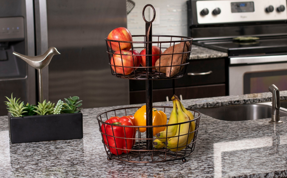 2-Tier Basket, Wire Basket, Fruit Basket, Kitchen Organizer, Counter Basket, Wire