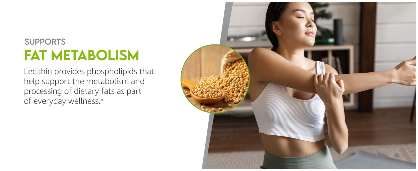 Woman stretching with soybeans ingredient graphic