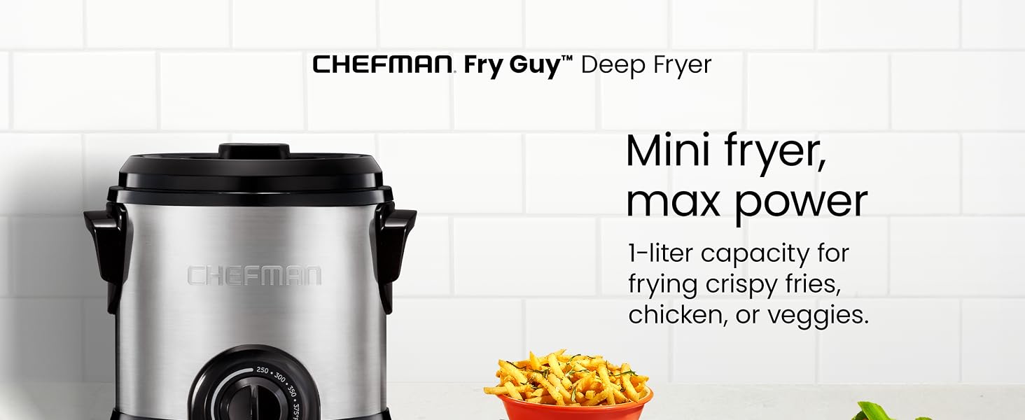 1 Litert capacity for frying crispy fries, chicken, or vegies.