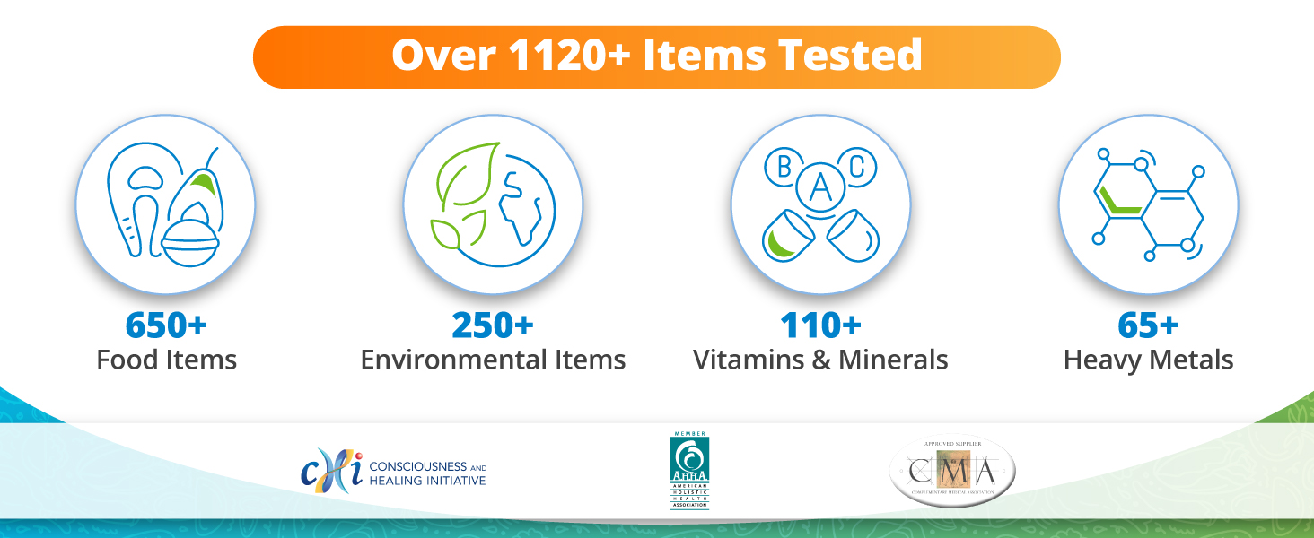 Over 985 items tested food items environmental vitamins and mineral and metals