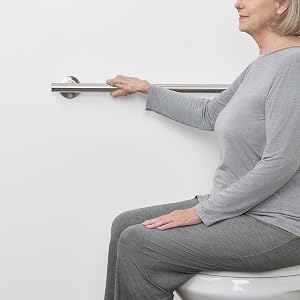 Side view of Coronado grab bar with clean, minimalist design installed in a modern bathroom setting