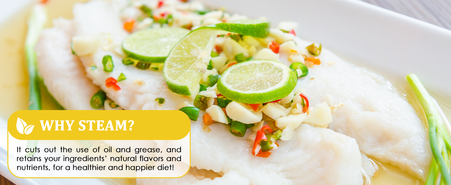 close up of steamed fish with lime sauce