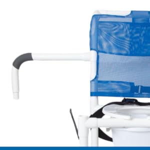 Shower chair with armrest swigging opened for side access.