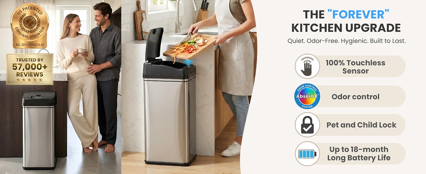 13 gallon sensor trash can stainless steel 50L automatic bin better than simplehuman kitchen bin