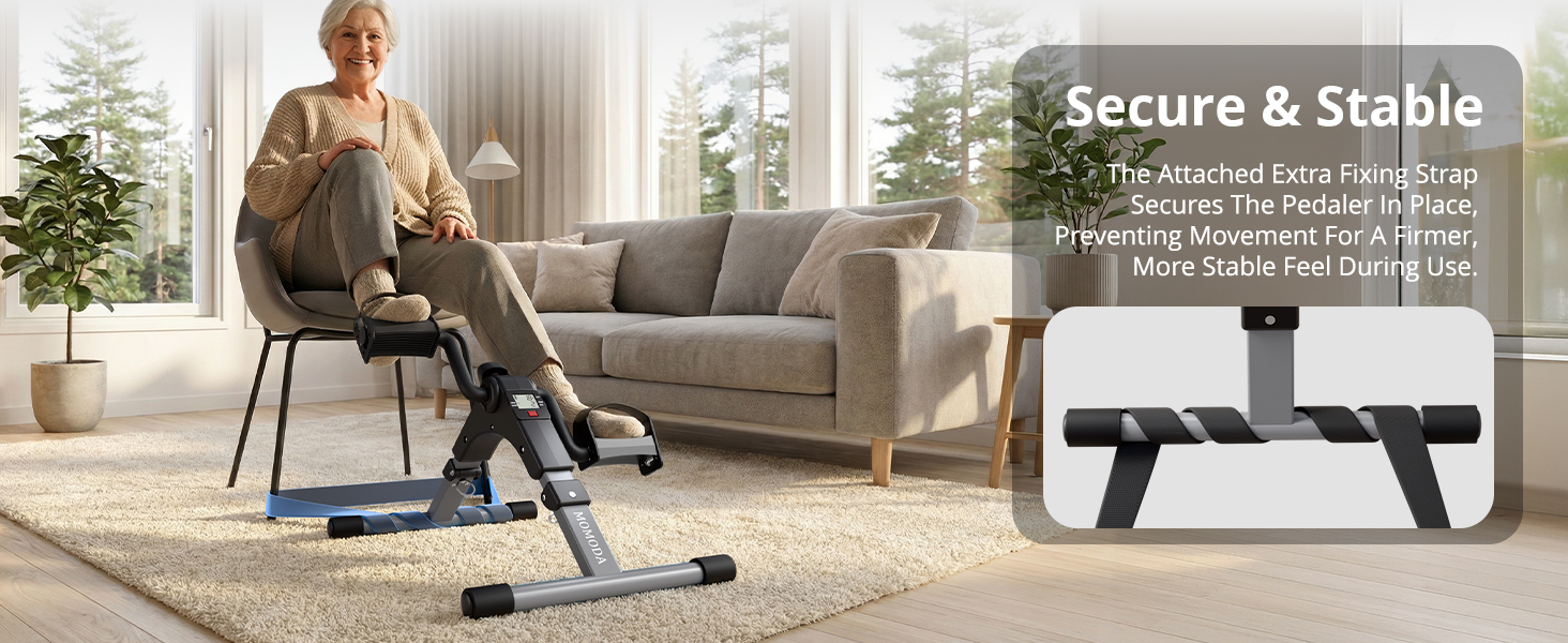 momoda pedal exerciser: secure &amp;amp; stable with extra fixing strap, prevents movement
