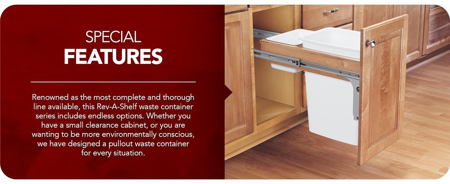 Rev-A-Shelf Single Pullout Top Mount Trash Can 35 qt., White, 4WCTM-12DM1-175