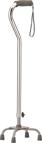 NOVA Heavy Duty Quad Cane with Large Base, 500 lb Weight Capacity Bariatric Walking Cane with Offset Handle, Adjustable Height Aluminum 4-Prong Cane, Right or Left Hand Use, Silver