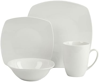 10 Strawberry Street Simply Square 16 Piece Dinnerware Set, Porcelain, White