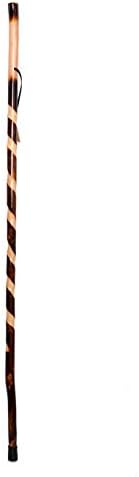 FOREST PILOT Handcrafted Nature Wood Hiking Stick 55 Inches Long - with Hand Strap and Rubber Tip Cover - Transparent Waterproof Painting Coating