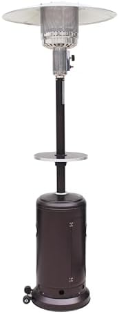 AZ Patio Outdoor Propane Gas Patio Heater, 48K BTU's, Open Door Design, Adjustable Table, Single pole, Weight Bladder Included, Regulator and Hose, Hammered Bronze Finish
