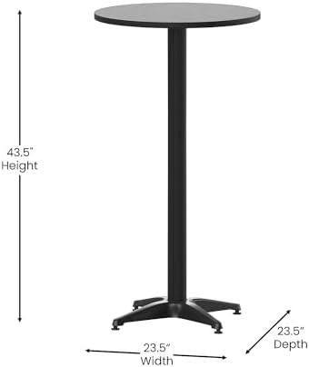 Flash Furniture 23.25" Round Aluminum Indoor/Outdoor Bar Height Table with Flip-Up Top, Heavy-Duty Aluminum Flip-Up Top Cocktail Table, Silver
