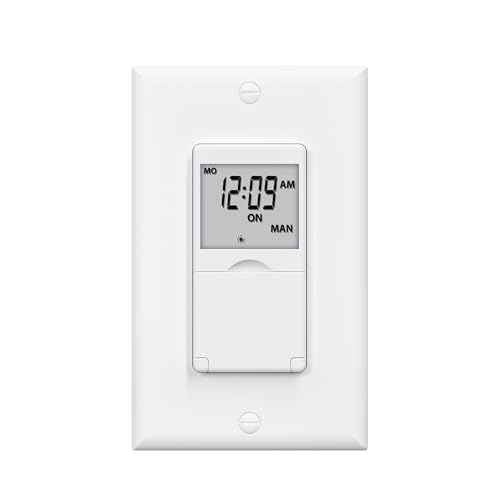 BN-LINK 7 Day Programmable in-Wall Digital Timer Switch for Lights, Fans | 18 ON/OFF Programs, Random/DST Mode, Single Pole or 3 Way Light Switch Timer, 15A/1875W, Neutral Required, No Backlight, ETL