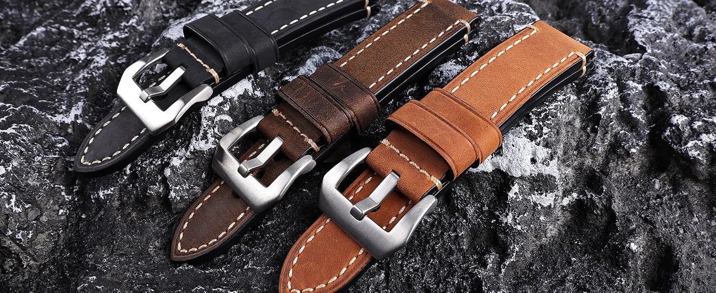 Berfine Thick Vintage Crazy Horse Leather Watch Bands Straps for Panerai for Men 20mm 22mm 24mm