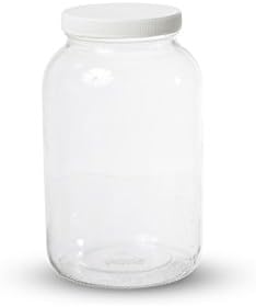 1 Gallon Glass Wide Mouth Kombucha Brewing Mason Jar - Home Brewing and Fermenting Kit with Cotton Cloth Filter, Rubber Band and Plastic Lid (1 Jar)