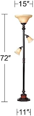 Kathy Ireland Sonnett 72" Tall 3-Light Torchiere Floor Lamp Living Room | Industrial Vintage Tree Standing Bronze Brown Champagne Alabaster Glass