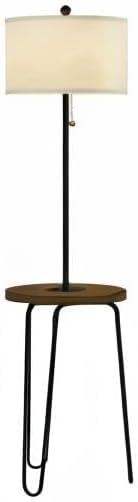 Lavish Home Floor Lamp with Built-In End Table, Brown/Black, 17” x 59” | Modern Side Table with USB Charging Port, LED Bulb, and Hairpin Legs
