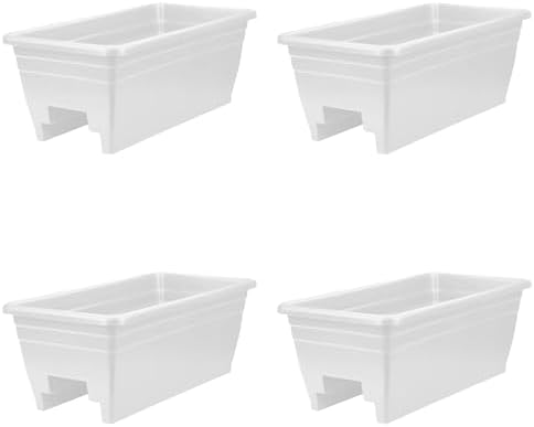 The HC Companies 24 Inch Heavy Duty Deck Rail Planter Boxes, White, 4-Pack