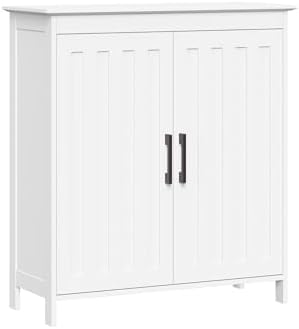 RiverRidge Monroe Two-Door Bathroom Floor Storage Cabinet - White | Linen Cabinet with Adjustable Interior Shelf and Soft Close Hinges