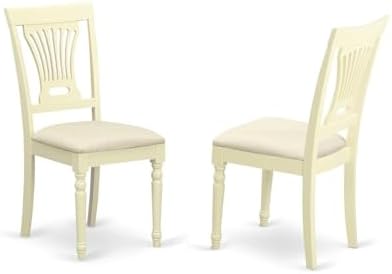 East West Furniture PVC-WHI-C Plainville Kitchen Dining Chairs - Linen Fabric Upholstered Solid Wood Chairs, Set of 2, Buttermilk & Cherry