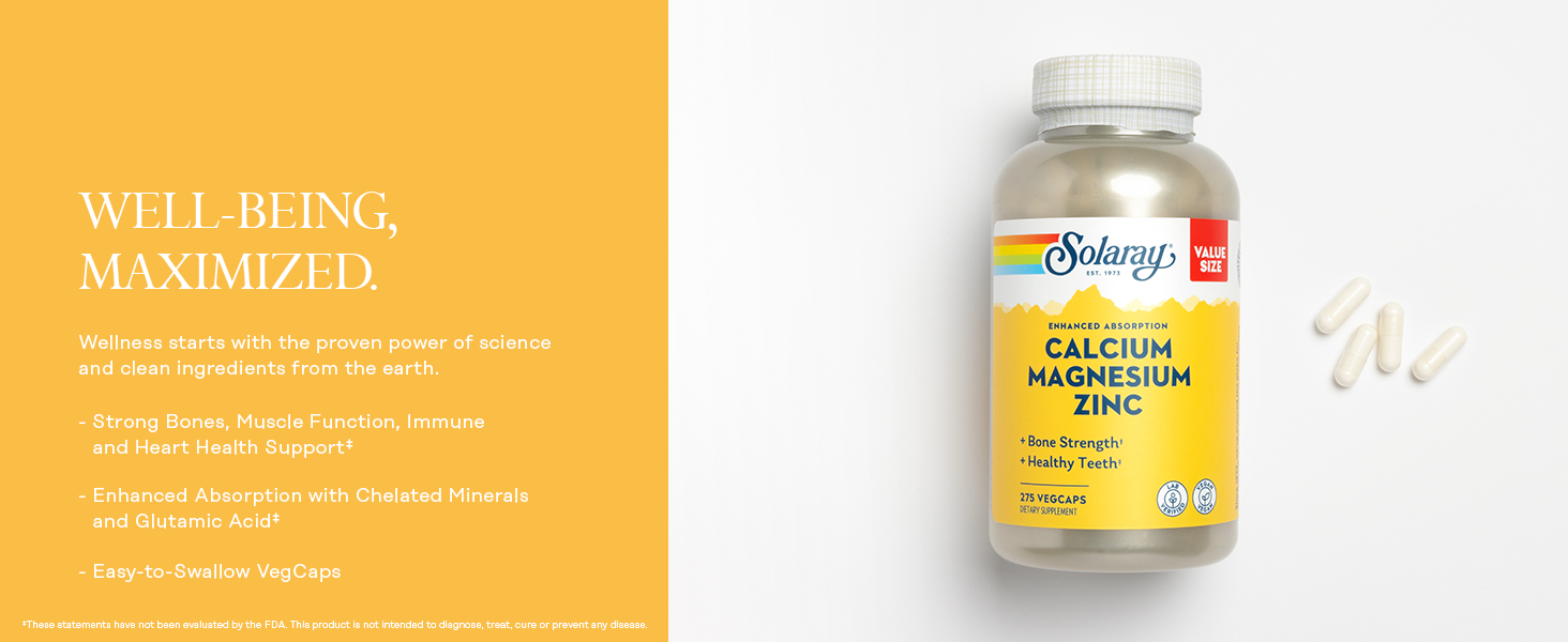 SOLARAY Calcium Magnesium Zinc Supplement 275ct