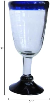 Cobalt Blue Rim 13 oz Wine Glasses (set of 6), Recycled Glass, Lead-free, Toxin-Free (13oz Wine)