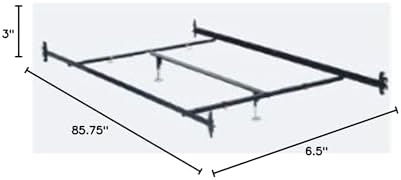 Hook in Bed Rail with Center Support/Crossarms/2 Legs/Adjustable Glides, 82-Inch, Queen/Eastern King