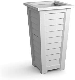 Mayne Lakeland 28in Self-Watering Tall Square Planter, White | Self-watering, All season, Fade resistant, Reversible planting shelf, 15-year warranty