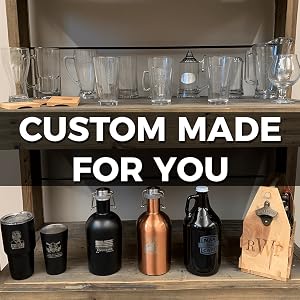 custom made glass and barware on a shelf