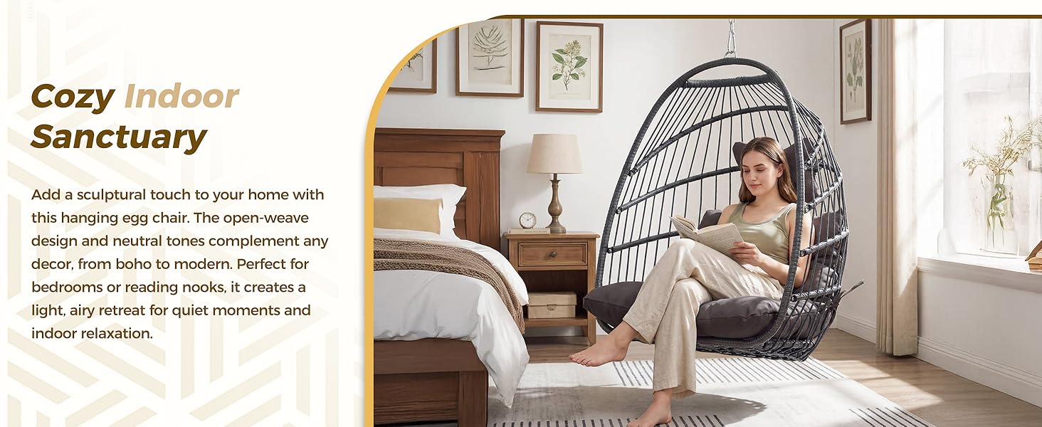 hanging egg chair without stand swing egg shaped seat with cushion hammock no base wicker cozy comfy