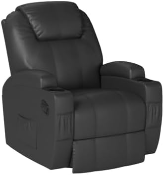 Furniwell Rocker Recliner Chair with Massage for Elderly, Leather Adjustable 360°Swivel Rocking Sofa for Living Room with Remote Control