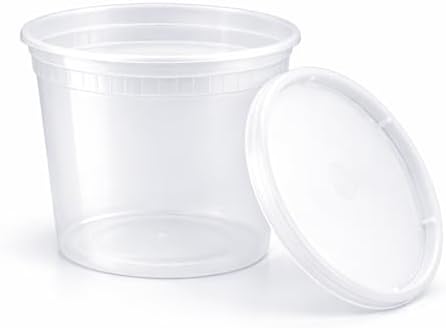 32 oz [20-Pack] Microwavable Plastic Deli Food Storage Containers with Lids