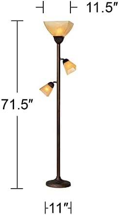 Antonio 71 1/2" Tall Bronze and Champagne Glass Torchiere Floor Lamp | Rustic Farmhouse Mission Roman 3-Light Frosted Amber Shade for Living Room