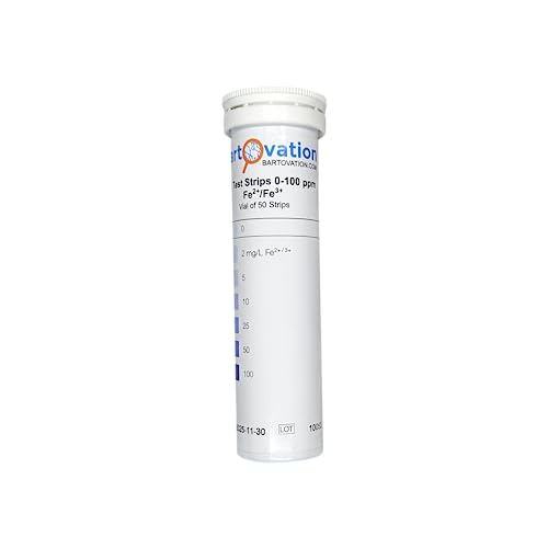 Iron Test Strips, 0-100 ppm, Fe2+ and Fe3+, 50-Pack | for Measuring Free Soluble Iron