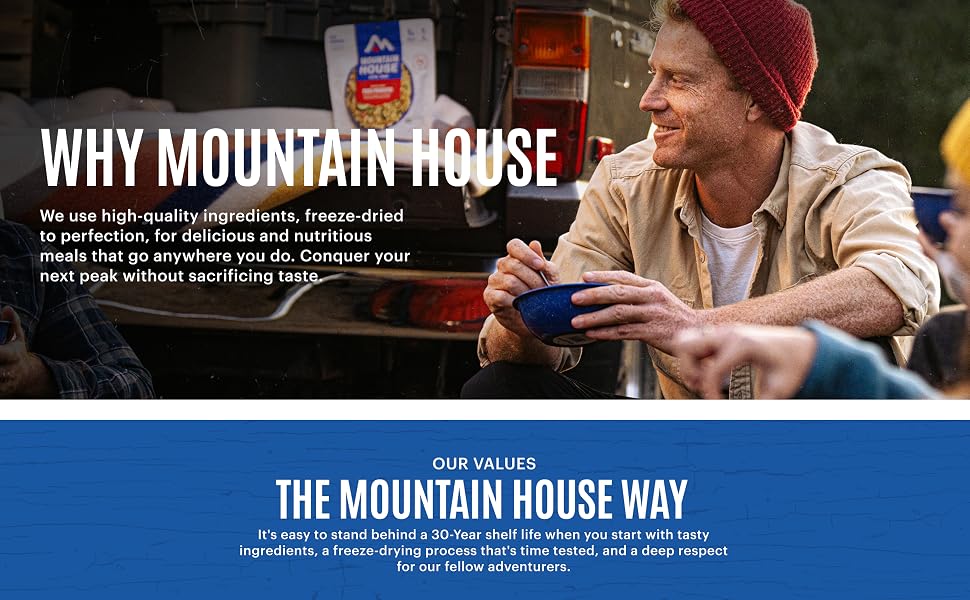 Mountain House uses high-quality ingredients, freeze-dried for tasty, on-the-go nutrition.