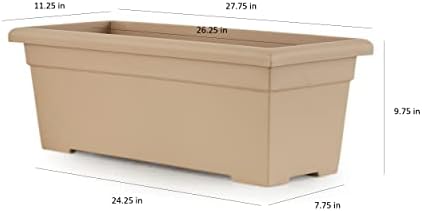The HC Companies Romana Planter Box, 28 Inch, Clay, 1-Pack | Plastic, Drainage Plug, Lightweight, UV-Resistant, for Garden, Patio, Balcony & Fence