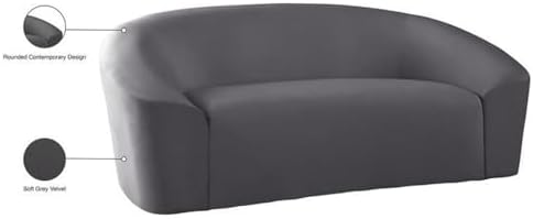 Meridian Furniture 610Black-L Riley Collection Modern | Contemporary Velvet Upholstered Loveseat with Rounded Contemporary Design, Black