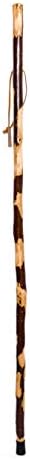 FOREST PILOT Handcrafted Nature Wood Hiking Stick 55 Inches Long - with Hand Strap and Rubber Tip Cover - Transparent Waterproof Painting Coating