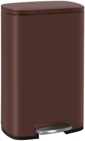 FDW | 13 Gallon Trash Can with Lid | Steel | Fingerprint-Proof | Made of Brushed Stainless Steel | Soft-Close Step Pedal | Hands-Free Use | Easy to Clean | for Kitchen, Office, Bathroom