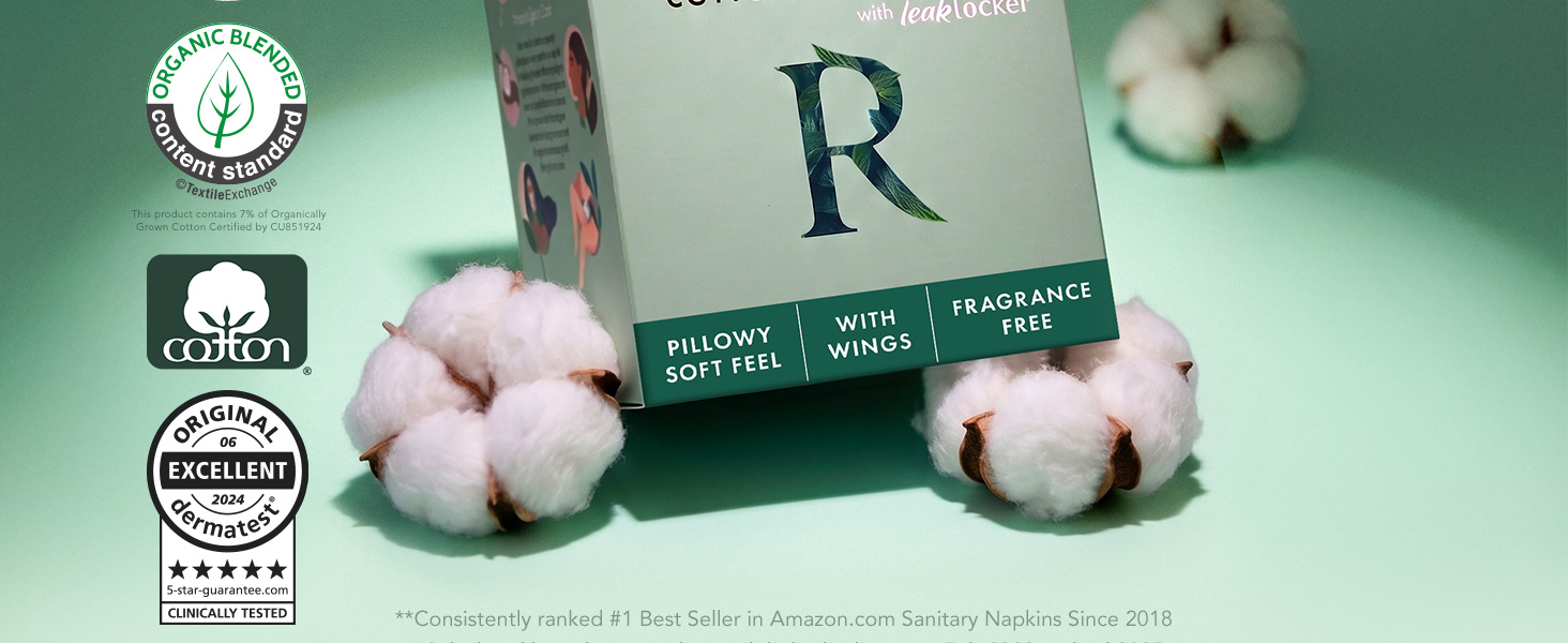 Pads for Women, Period Pads with Wings, Sanitary Napkins, Rael Organic Cotton Cover heavy absorbency